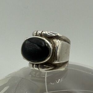VTG Sterling Silver - Onyx Cabochon Statement Ring Size 6 - 13g